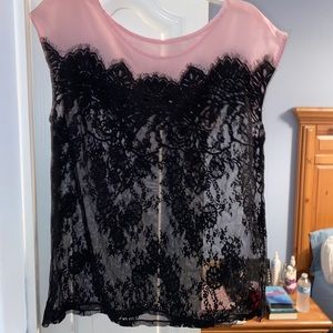 Blush and black sequin lace top